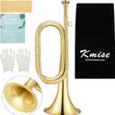 Kmise Bb Brass Bugle, Lightweight Keyless Trumpet Instrument for School Bands, Summer Camps, Team Activities with Storage Bag, Cleaning Cloth, Gloves