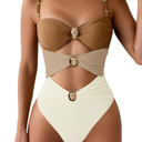 Verdusa Women's Cut Out Colorblock One Piece Swimsuit Ruched Swimwear Bathing Suit, M