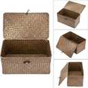 Hipiwe Wicker Shelf Baskets Bin with Lid, Handwoven Seagrass Basket Storage Bins Rectangular Household Basket Boxes for Shelf Wardrobe Home Organizer, Coffee Medium