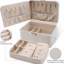 KAMIER Jewelry Box, 2 Layers PU Leather Jewelry Organizer Box, Large Capacity, Double Lock and Large Mirror, Hidden Necklace Hooks, Removable Dividers, Grey