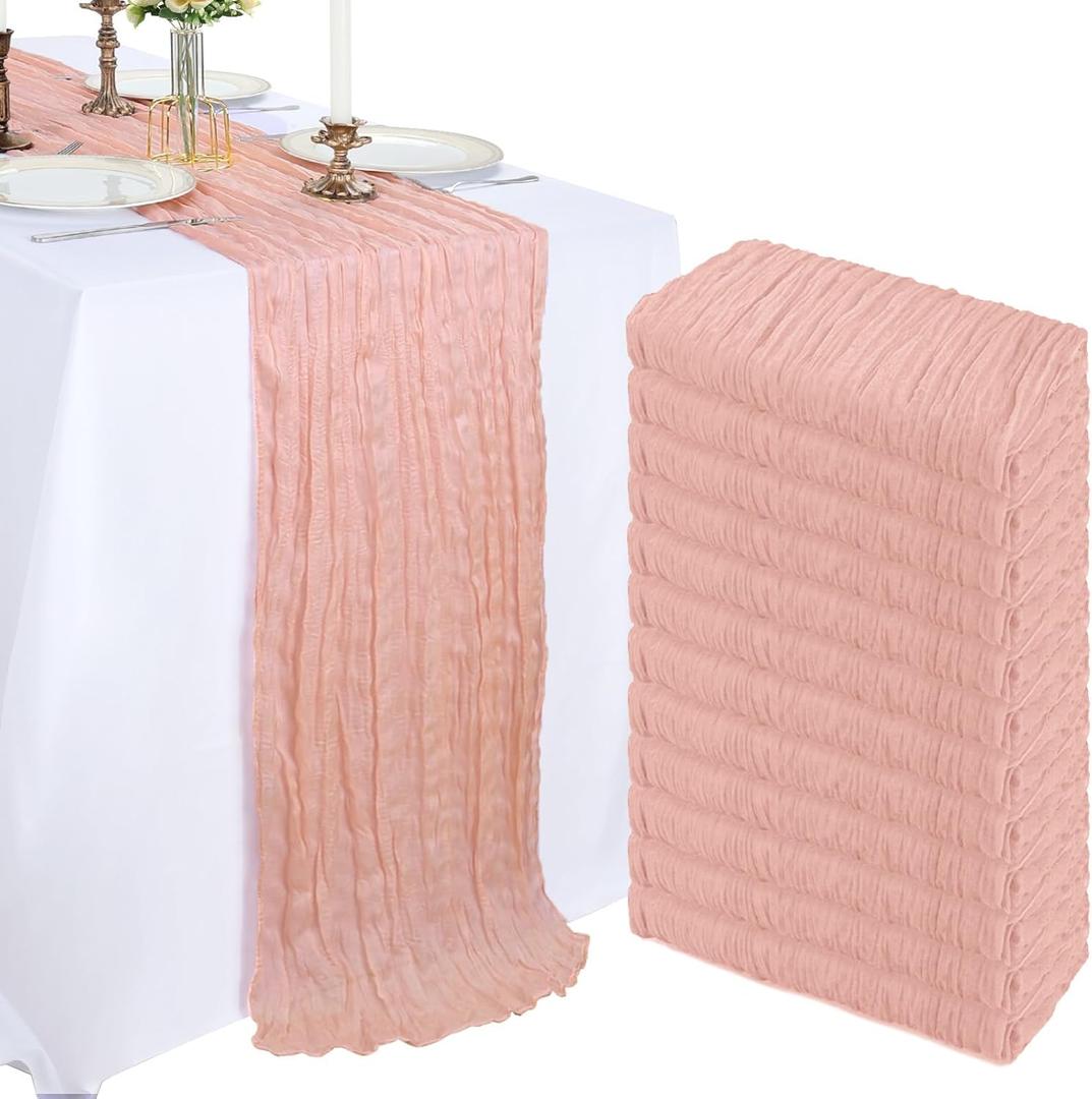 12 Pack 10FT Blush Pink Cheesecloth Table Runner 120 Inch Long Gauze Rustic Boho Cheese Cloth Table Runner Sheer Fabric for Wedding Party Birthday Bridal Baby Shower Centerpiece Home Decor