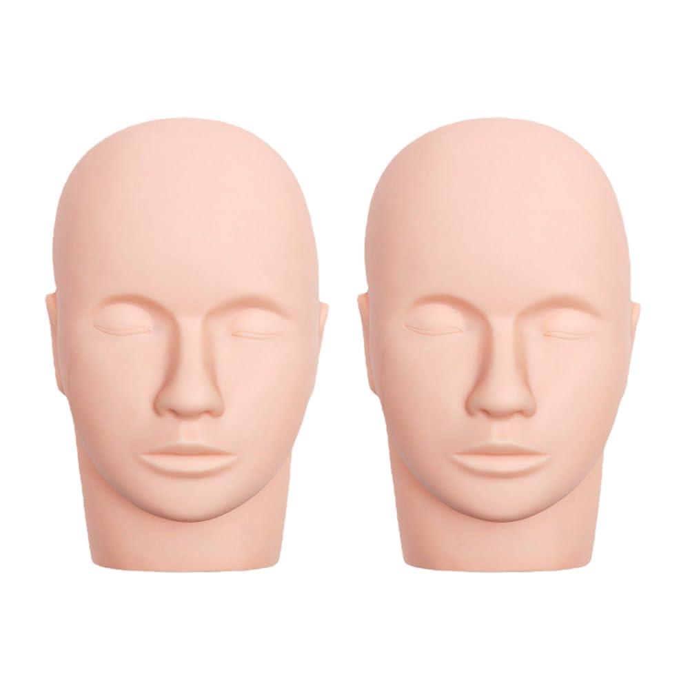 Lash Mannequin Head, Pro Training Mannequins Flat Head Soft Touch Silicone Practice Make Up Eyelash Extensions Massage Model Manikin Cosmetology Doll Face Head 2 Pack Skin Colour