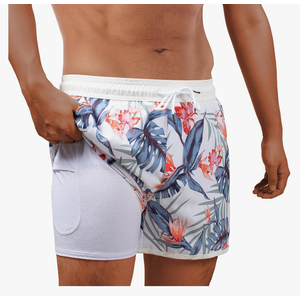 BRISIRA Mens Short Swim Trunks with Compression Liner Retro Vintage 8090s Bathing Suit Swim Board Shorts Swimwear Quick Dry, Size 30