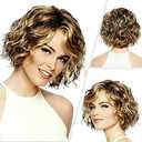 winvin Short Wavy Curly Women Wigs Blonde Bob Synthetic Cosplay Daily Party Use Wig for Girls Fashion Costume