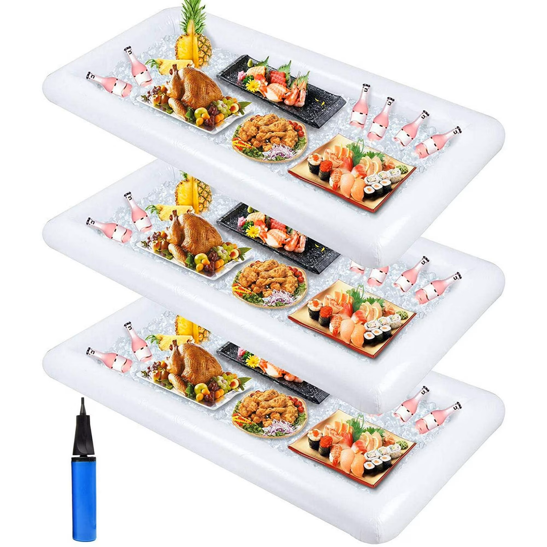 3PCS Inflatable Serving Trays Salad Ice Bar Food Drink Containers - BBQ Picnic Pool Party Supplies Buffet Luau Cooler,with a Drain Plug