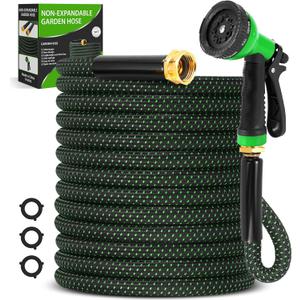 Garden Hose 50ft, Non-Expanding Water Hose with 10 Function Nozzle, Lightweight, Kink Free, Sturdy, Leak-Proof, Portable, Flexible Hose 50ft for Outdoor, Yard, Lawn, Car Wash and Camper Use (Green)