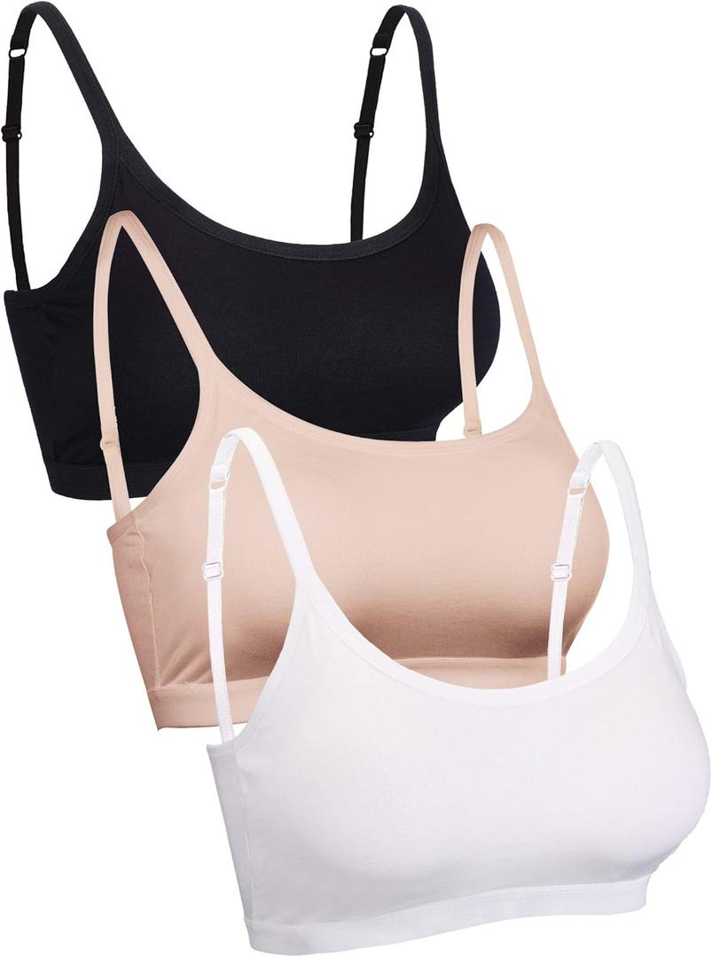 Blulu Mini Camisole Bra Wireless Padded Bra with Adjustable Straps for Women Girls (Small, Black White Nude)