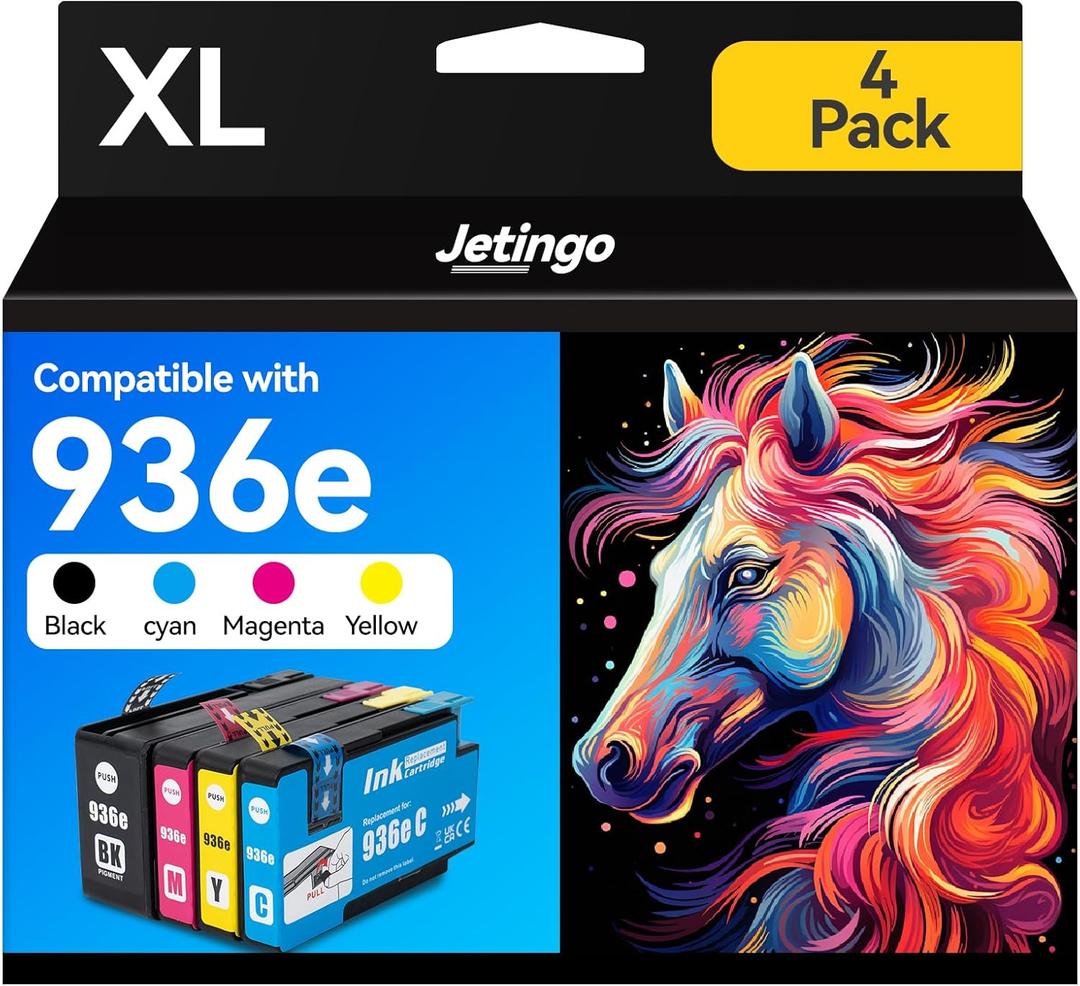936XL Ink Cartridges Combo Pack for HP Black and Color OfficeJet Pro 9125e 9135e 9730e Series Replacement for HP 936 Ink Office Jet Pro 9122e 9128e 9110b 9120b 9130b 9135e 9730e Printer (B/C/M/Y)