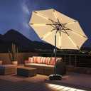 HOMSHADE 9ft Solar Patio Umbrella - Solar Lights LED Lighted UPF50+ UV Protection Umbrella, Outdoor Market Table Umbrella with Push Button Tilt, Crank for Pool Deck and Garden (Beige)