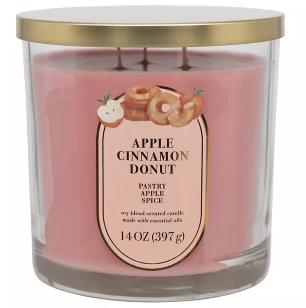 Apple Cinnamon Donut, Soy Blend Scented Candle Made with Essential Oils, 14oz, 3 Wick