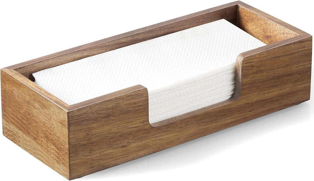 Paper Towel Dispenser Countertop, Acacia Wood Folded Paper Hand Towel Holder for Guest Bathroom, Commercial Tabletop Tissue Dispenser Tray for Multifold C-Fold, Z-Fold, Trifold (1 Pack,Small)