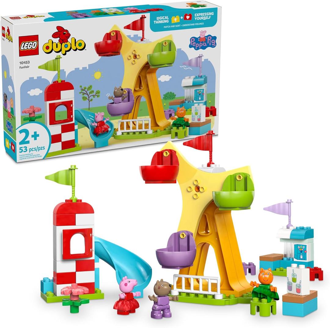 LEGO DUPLO Peppa Pig Funfair Toddler Toy - Sensory Toy Featuring Peppa Pig - Fun Gift for 2+ Year Old Boy or Girl - Helps Preschoolers Develop Color Sorting and Fine Motor Skills - 10453