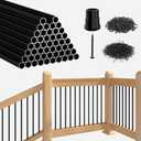 26" Aluminum Stair Balusters  51-Pack Deck Railing Spindles with Connectors, Matte Black Powder-Coated, Rust-Resistant Metal Pickets for Indoor & Outdoor Staircase