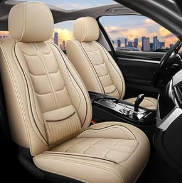 GIYOUL Seat Cover for Land Rover LR4 2010-2016 Leather Car Seat Covers Compatible Airbag, Non-Slip Waterproof Seat Cover Beige