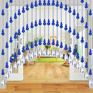 Crystal Beaded Door Curtain Self-Adhesive, Door String Beads Curtains for Doorways Hippie Window Closet Door Way Bead Hangings Curtain (Blue, 25 Strings)