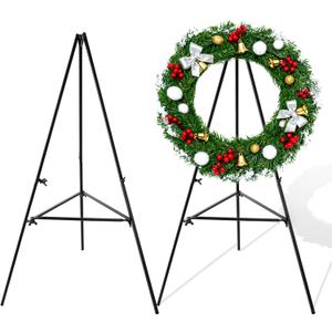 2 Pcs Christmas Metal Wreath Stand Holder - Detachable Wreath Holder for Cemetery, Wreath Easel for Wedding Flower Display Wreath Holder for Grave Gravestone Indoor,Outdoor Decorations (Black)