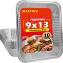 9x13 Aluminum Foil Pans, 10 Pack Disposable Trays Half Size Heavy Duty Tin Pans Deep Food Containers For Cooking, Meal Prep, Baking, Roasting, Chafing, Heating or Steam Table (Silver)