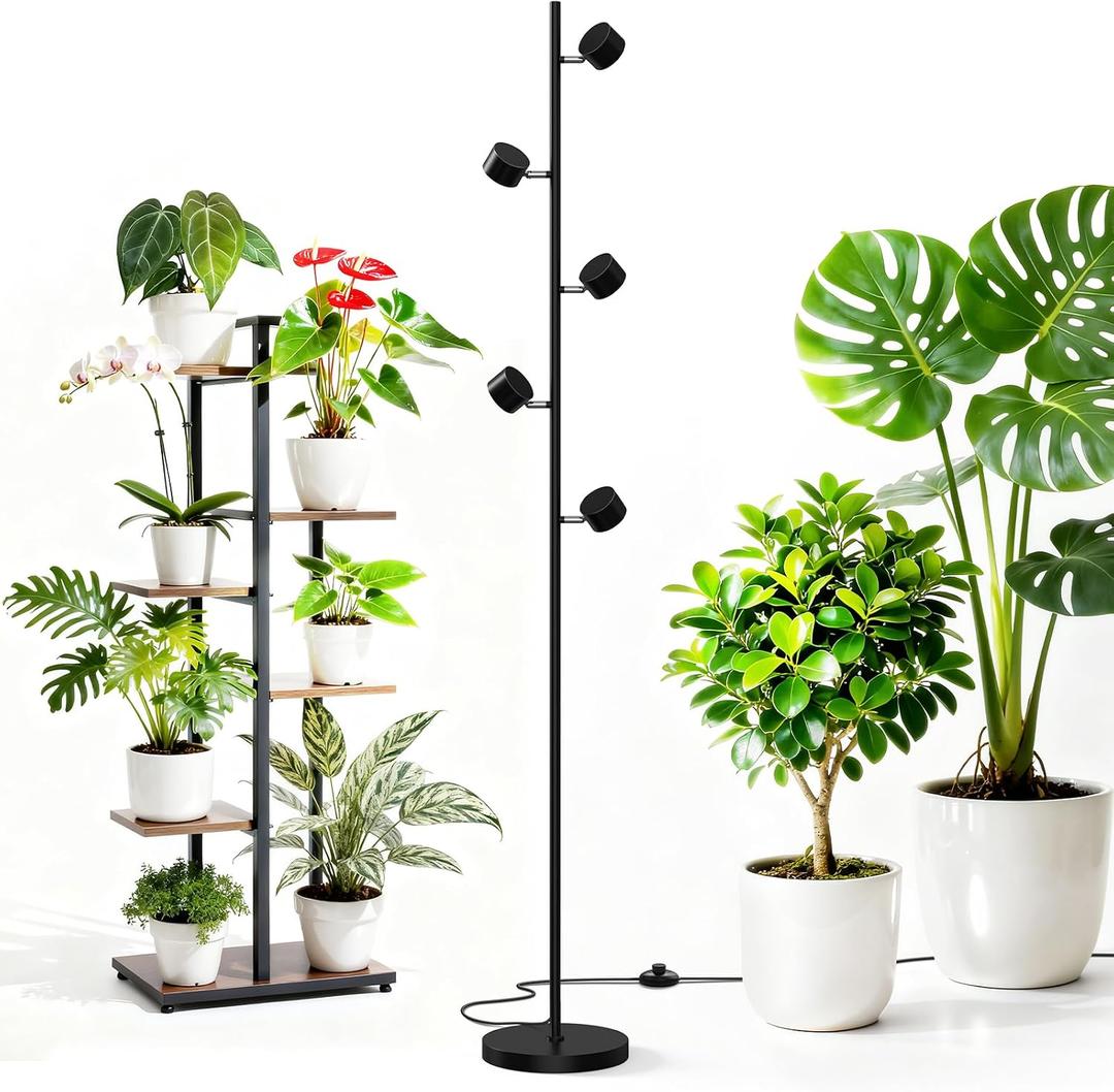 Barrina T1X5 Floor Grow Lights for Indoor Plants, 50W, 5000K, Full Spectrum, Adjustable 5 Heads, High PPFD, 6FT with Foot Switch, Vertical Plant Lights for Growing