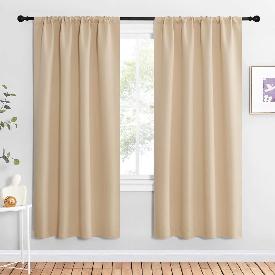 NICETOWN Kitchen Room Darkening Curtains - Panel Home Fashion Thermal Insulated Solid Rod Pocket Curtains for Window(Biscotti Beige, Pair of 1, 42 inches Wide by 72 inches Long)