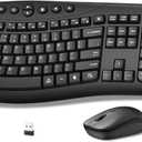 Wireless Keyboard and Mouse Combo, 2.4G Full Size Quiet Ergonomic Curved Keyboard for Natural Typing, 3-Level DPI Adjustable Silent Mouse for Windows, Mac OS, Desktop/Laptop/Office and Home (Black)