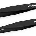 2-Pack Professional Stainless Steel Tweezers for Women and Men，Precision Slant and Pointed Tip Tweezer Set for Eyebrow，Facial Hair，Splinter and Ingrown Hair Removal (Black)