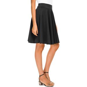 Urban CoCo Women's Basic Midi Skirt Versatile Stretchy Flared Casual High Waisted Skirt (Black)