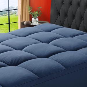 SOPAT Mattress Topper Queen Size Extra Thick Mattress Pad 8-21" Deep Pocket Soft Down Alternative Fill Mattress Protector Pillow Top Mattress Cover (60x80 Inches, Navy Blue)