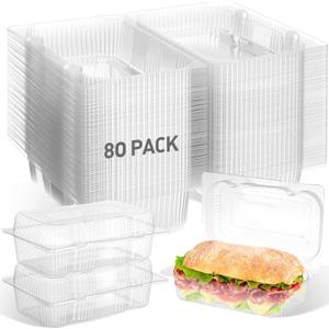 80 Pack Clear Hinged Food Containers 7.2 4.9 2.6 Inch Plastic Cookie Containers Hinged Clamshell Takeout Boxes Disposable Loaf Cake Boxes for Salads Hamburger Fruit Dessert Sandwiches