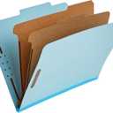 Amazon Basics Classification Folder with Prongs, 100% Recycled, 2 Dividers, 2" Embedded Fasteners, Letter Size, for Documents Organization, Light Blue, 10 Count