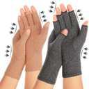 2 Pairs Arthritis Compression Gloves for Women Men, Carpal Tunnel Pain Relief, Fingerless for Typing Both Hands (Small, Brown1+grey1)