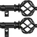 KAMANINA 2 Pack Curtain Rods 32 to 58 Inches (2.6-4.8ft), 3/4 Inch Black Curtain Rods for Windows Splicing Adjustable Single Drapery Rod with Twisted Cage Finial, for Indoor and Outdoor