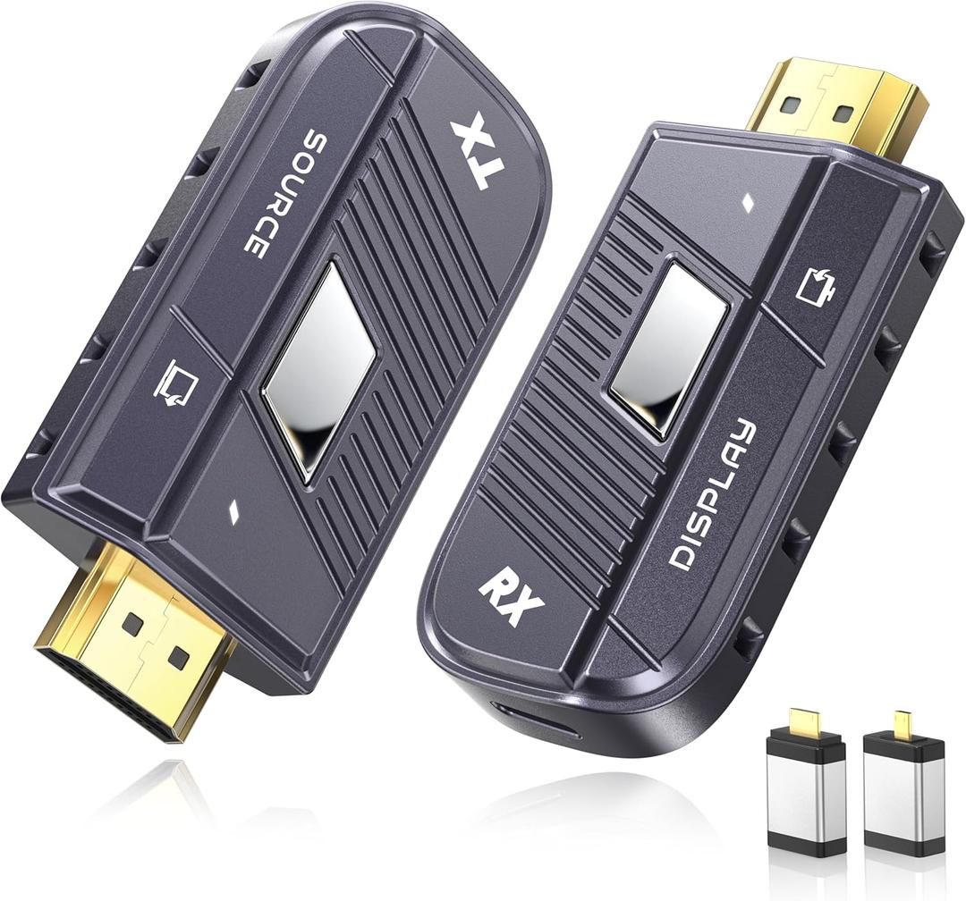 TeckyGem Wireless HDMI Transmitter and Receiver, 328FT/100M Wireless HDMI Extender [2.4/5GHz Dual-Band, Screen Rotatable] Plug & Play for Ultra HD Streaming to Monitor/Projector from Laptop/PC/TV Box