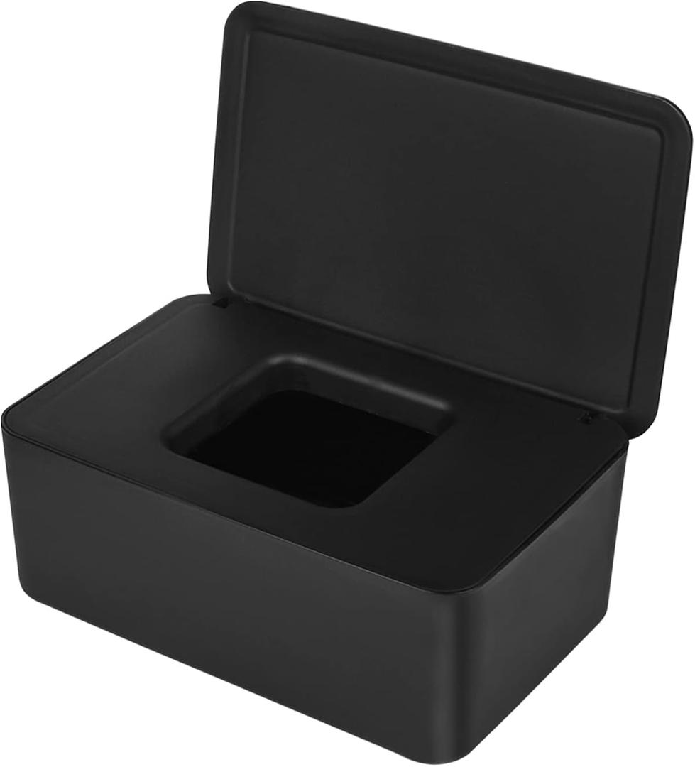 Cuayaes Black Tissue Box Cover, Refillable Baby Wipes Dispenser with Sealed Lid, Modern Desktop Tissue Box Holder Napkin Organizer Container for Bathroom Car Office, Blac