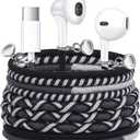 URIZONS Wired Earbuds USB-C with Microphone Bracelet Design Tangle-Free Necklace & Braided Colorful Cord, Magnetic Lock | Compatible with iPhone 14/15/16/17, PS5 for Music, Sports, Gaming (Black)