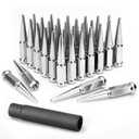 KSP F250 F350 Spike Lug Nuts 32pcs, 9/16-18" Chrome Spiked Lug Nut Compatible with Dodge Ram 2500 3500 1994-2011, 4.4" Height Bulge Acorn Alloy Steel Spikes Lug Nut with 1 Socket Key for 8x165.1 Rim