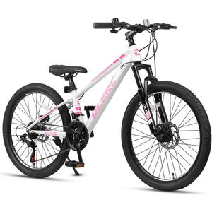 Glerc 20 24 Inch Kids Bike, Kids Mountain Bike for Boys and Girls Ages 6-14, 21-Speed Skyline Bicycle with Front Suspension and Disc Brakes, Multiple Colors (Pink)