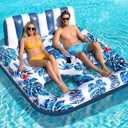 Sinbyuer 2 Person Inflatable Pool Floats Adult, 66x62 Inch Pool Lounger Float with Cup Holders & Backrest, 0.4mm Thickened Pools Float Recliner Rafts, Floating Chair Water Floaties for Adults
