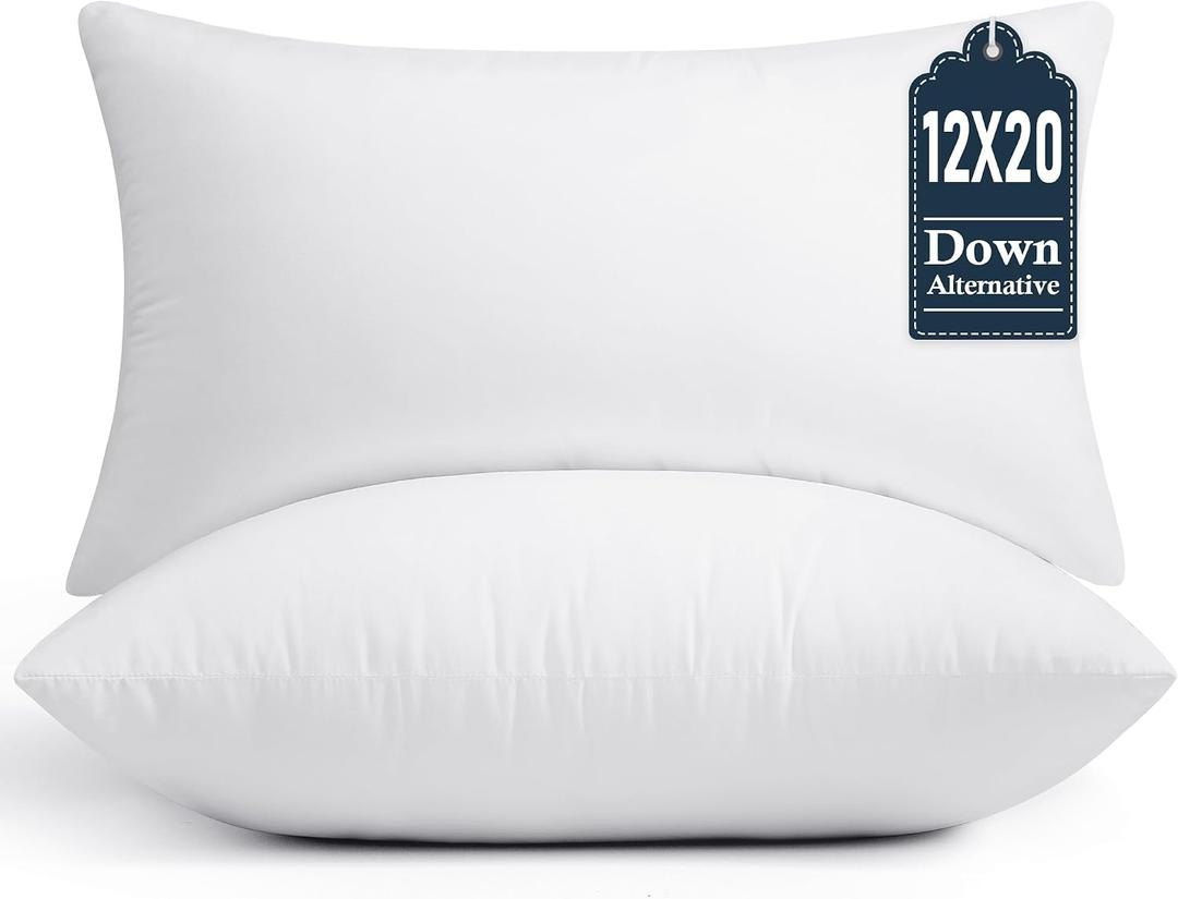 puredown 12x20 Throw Pillow Inserts Set of 2 Supportive & Fluffy Down Alternative Pillow Forms for Couch, Sofa & Bed, Indoor Decorative Cushion Stuffer