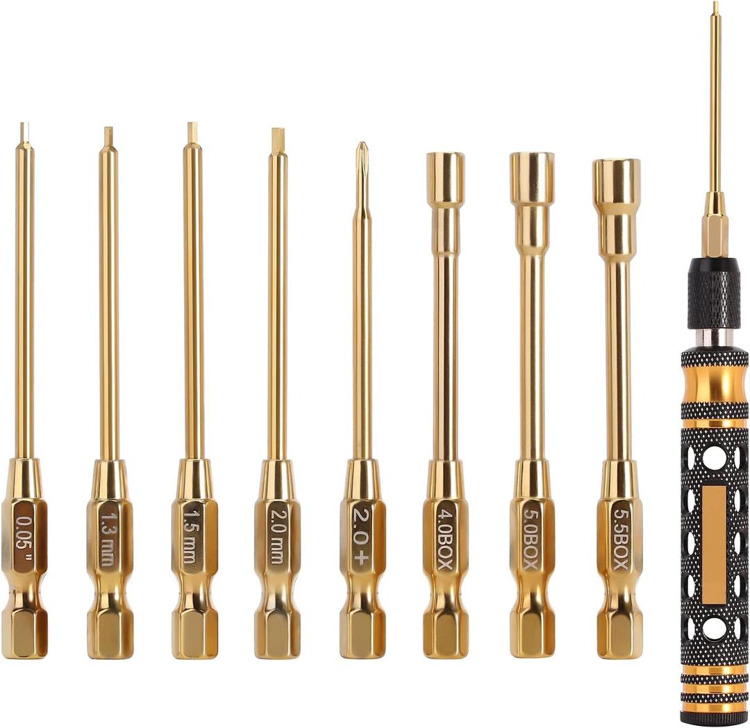 INJORA 8 in 1 RC Hex Screwdriver Nut Driver & Phillips Screwdriver Tool Set, 1/4" Drive Hex Bit Set, Allen Wrenches For 1/18 1/24 RC Mini Crawler Car Axial SCX24 AX24 FMS FCX24 TRX4M