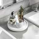Turntable Vanity Tray 9 Inch for Perfume Candle, Bamboo Kitchen Sink Countertop Organizer for Keep Glass, Sponge and Soap Bathroom Countertop Organizer White (9" x 9" x 1.5")
