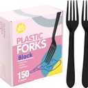 Black Plastic Forks, Disposable Forks Heavy Duty, Heat Resistant Disposable Cutlery for Parties, Picnics, and Everyday Use, Pack of 150