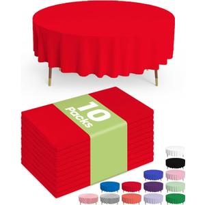 Pureegg Plastic Table Cloth Disposable - 10 Pack, Disposable Table Cloths for Valentines Day Decorations, Weddings, Valentines Round Tablecloths, 84'' Red Plastic Tablecloth, Leakproof & Sturdy, Red (84" Round)