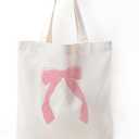 Coquette Pink Bow Canvas Tote Bag Aesthetic, Bow Beach Tote Bag, Trendy Gifts for Women 2025, Teen Girl Gifts Trendy Stuff, Shopping Bags