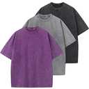 3 Pcs Oversized Heavy Cotton Summer T-Shirts Vintage Unisex Short Sleeves Casual Loose Basic Tops(A-Purple+Grey+Black 3XL)