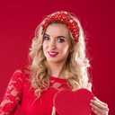 2 x 2 Pack Valentine's Day Headband for Women Pearl Rhinestone Crystal Jeweled Embellished Ladies Wide Top Knot Pink Red Makeup Hair Hoop Accessory Holiday Party Costume Decor Prezzie