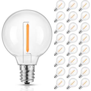 Mlambert G40 Replacement LED Light Bulbs, Waterproof Clear Globe Bulbs fits E12 Candelabra Bulb Base, 1W Equvalent to 5W Incandescent Bulb for Indoor Outdoor Patio String Lights, Amber Warm25 Pack