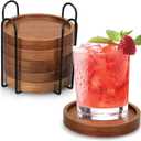 6 Pcs Best Wooden Coasters with Holder Coffee Table Decor Acacia Wood Coaster Set Modern Cup Coaster for Drink Home Dining Table Kitchen Accessories Cute Beer Bar Decorative Rustic Outdoor Coasters