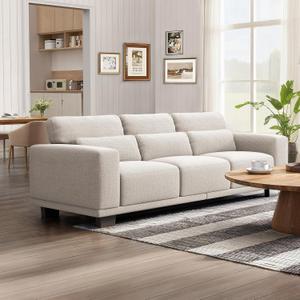 Marsail 89" Sofa, 3 Seater Couch for Living Room, Modern Sofa with Deep Seats Supportive Cushion and Wide Armrests, Easy to Clean with Removable Covers, Linen Fabric, Beige