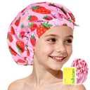 Years calm Satin Lined Shower Cap for Kids, Waterproof Kids Shower Cap with Soft Hair Protection & Wide Elastic Band, Reusable Shower Hat for Kids Ages 310 (Red, One Size)