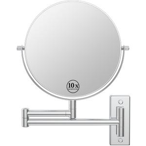 Wall Mounted Makeup Mirror 1X/10x, 8" Double-Sided Swivel Extendable Mirror for Bathroom, Chrome Finish